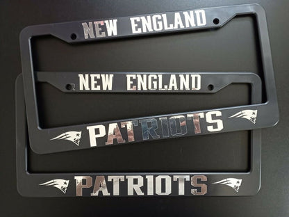 Set of 2 New England Patriots Plastic or Aluminum Car License Plate Frames Black Truck Parts Vehicle Accessories Auto Decor