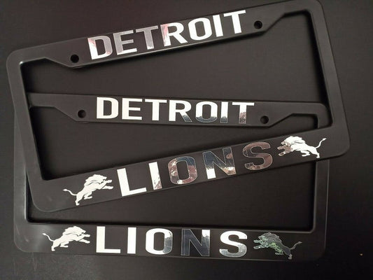 Set of 2 Detroit Lions Plastic or Aluminum Car License Plate Frames Black Truck Parts Vehicle Accessories Car Decor