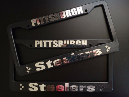 Set of 2 - Pittsburgh Steelers Car License Plate Frames Black Plastic or Aluminum Truck Vehicle Van Décor Car Accessories New Car Gifts Sports Car Parts