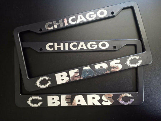 Set of 2 Chicago Bears Black Plastic or Aluminum License Plate Frames Truck Car Van Decor Accessories Auto Parts