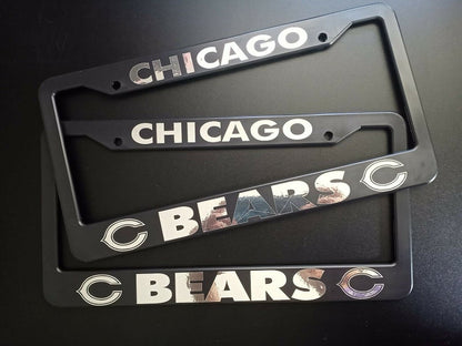 Set of 2 Chicago Bears Black Plastic or Aluminum License Plate Frames Truck Car Van Decor Accessories Auto Parts