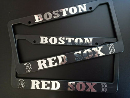 Set of 2 Boston Red Sox Black Plastic or Aluminum License Plate Frames Truck Car Van Decor Accessories Vehicle Gifts Parts