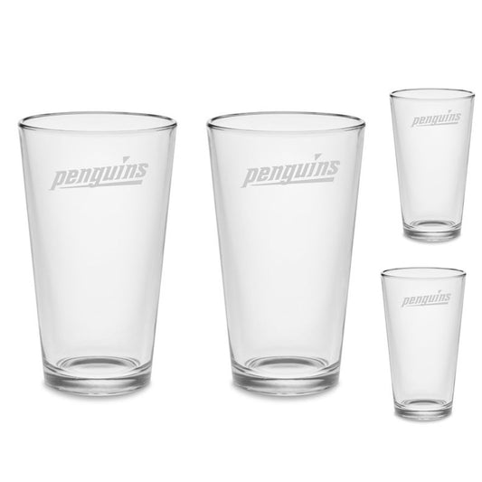 SET Pittsburgh Penguins Custom Pint Pub Glasses Etched Tumbler Drinkware 16 oz. Cocktail Mixing Glass