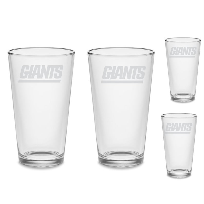SET New York Giants Pint Pub Drinking Glasses Etched Tumbler Drinkware 16 oz. Cocktail Mixing Glass Bar Decor