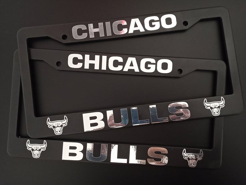 Set of 2 Chicago Bulls Black Plastic or Aluminum License Plate Frames Truck Car Van Decor Accessories New Vehicle Gifts Parts