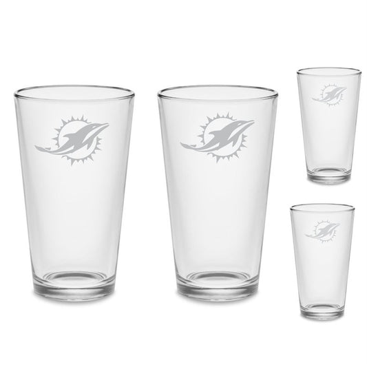 SET Miami Dolphins Custom Pint Pub Drinking Glasses Etched Tumbler Drinkware 16 oz. Cocktail Mixing Glass