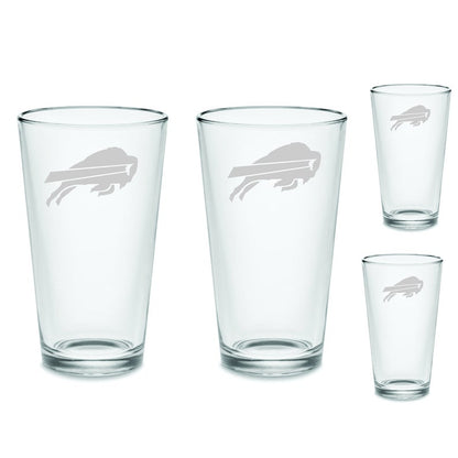 SET Buffalo Bills Custom Pint Pub Glasses Etched Tumbler Drinkware 16 oz. Cocktail Mixing Glass