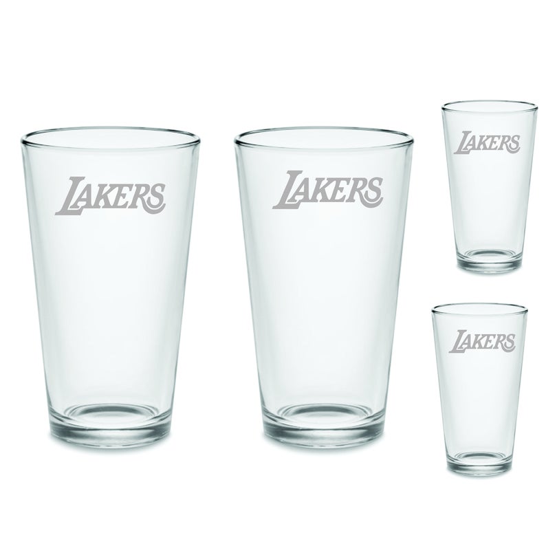 SET Los Angeles Lakers Pint Drinking Glasses Etched Tumbler Drinkware 16 oz. Cocktail Mixing Glass