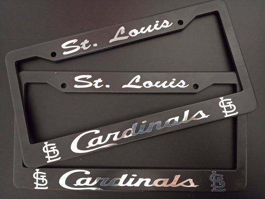 Set of 2 St. Louis Cardinals Car License Plate Frames Plastic or Aluminum Black Truck Parts Vehicle Accessories Auto Decor