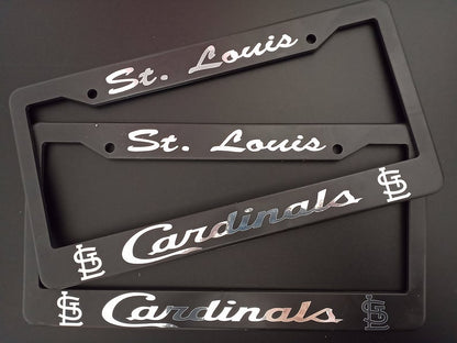 Set of 2 St. Louis Cardinals Car License Plate Frames Plastic or Aluminum Black Truck Parts Vehicle Accessories Auto Decor