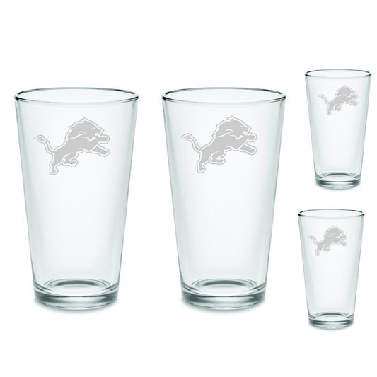 SET Detroit Lions Pint Beer Glasses Etched Tumblers Drinkware 16 oz. Cocktail Mixing Glass