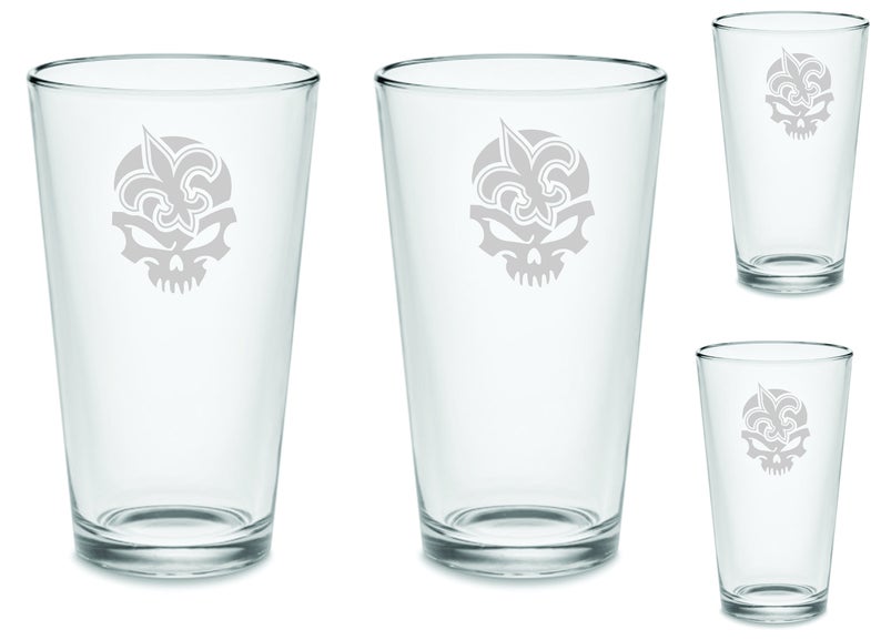 SET New Orleans Saints Pint Drinking Glasses Etched Tumbler Drinkware 16 oz. Cocktail Mixing Glass