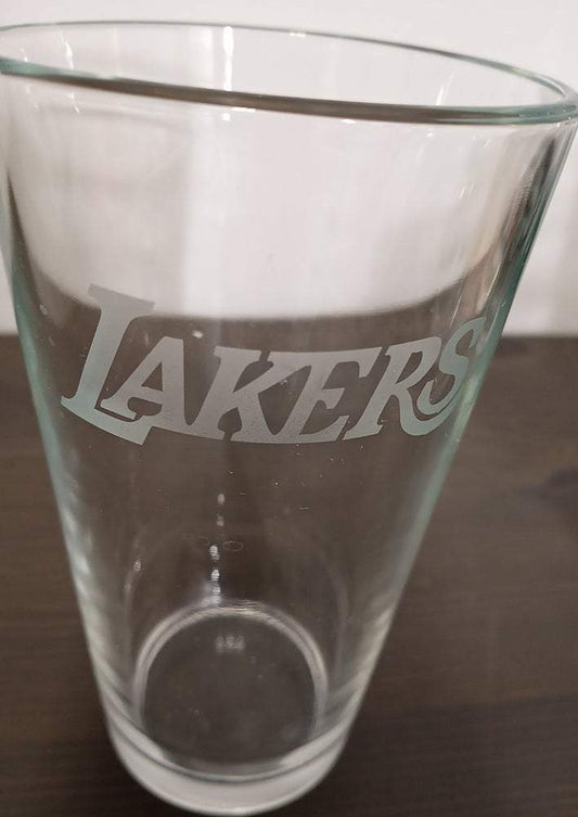 SET Los Angeles Lakers Pint Drinking Glasses Etched Tumbler Drinkware 16 oz. Cocktail Mixing Glass