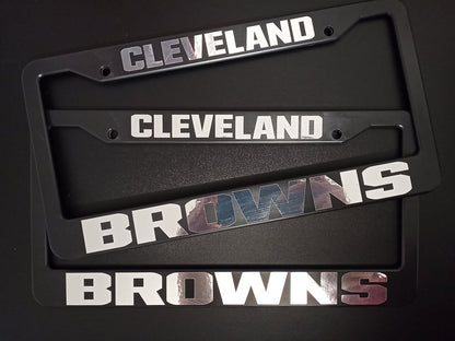 Set of 2 Cleveland Browns Black Plastic or Aluminum License Plate Frames Truck Car Van Decor Accessories New Vehicle Gifts Holders