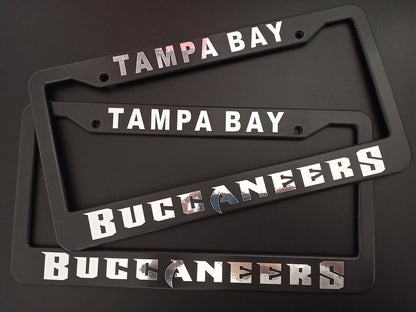 Set of 2 - Tampa Bay Buccaneers Car License Plate Frames Black Plastic or Aluminum Truck Vehicle Van Décor Car Accessories New Car Gifts Sports Car Parts