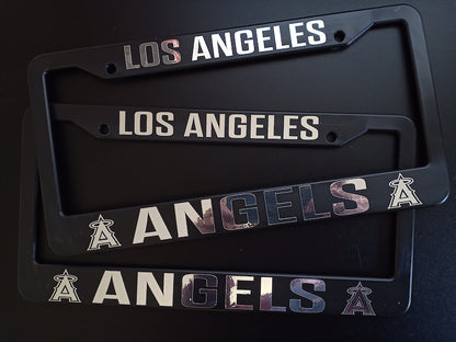 Set of 2 Los Angeles Angels Plastic or Aluminum Car License Plate Frames Black Truck Parts Vehicle Accessories Auto Decor