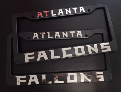 Set of 2 Atlanta Falcons Black Plastic or Aluminum License Plate Frames Truck Car Van Decor Accessories New Vehicle Gifts Holders