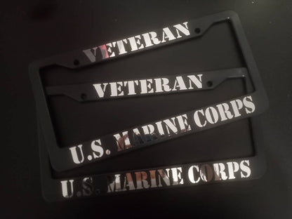 Set of 2 U.S. Marine Corps Veteran Car License Plate Frames Plastic or Aluminum Black Truck Parts Vehicle Accessories Auto Decor