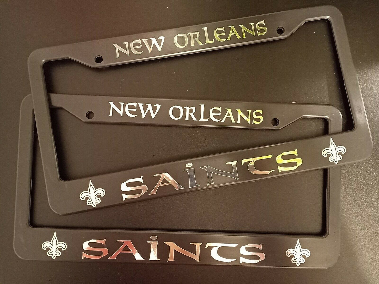 Set of 2 New Orleans Saints Plastic or Aluminum Car License Plate Frames Black Truck Parts Vehicle Accessories Auto Decor