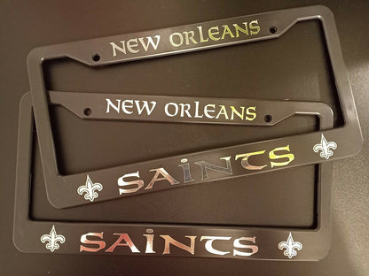 Set of 2 New Orleans Saints Plastic or Aluminum Car License Plate Frames Black Truck Parts Vehicle Accessories Auto Decor