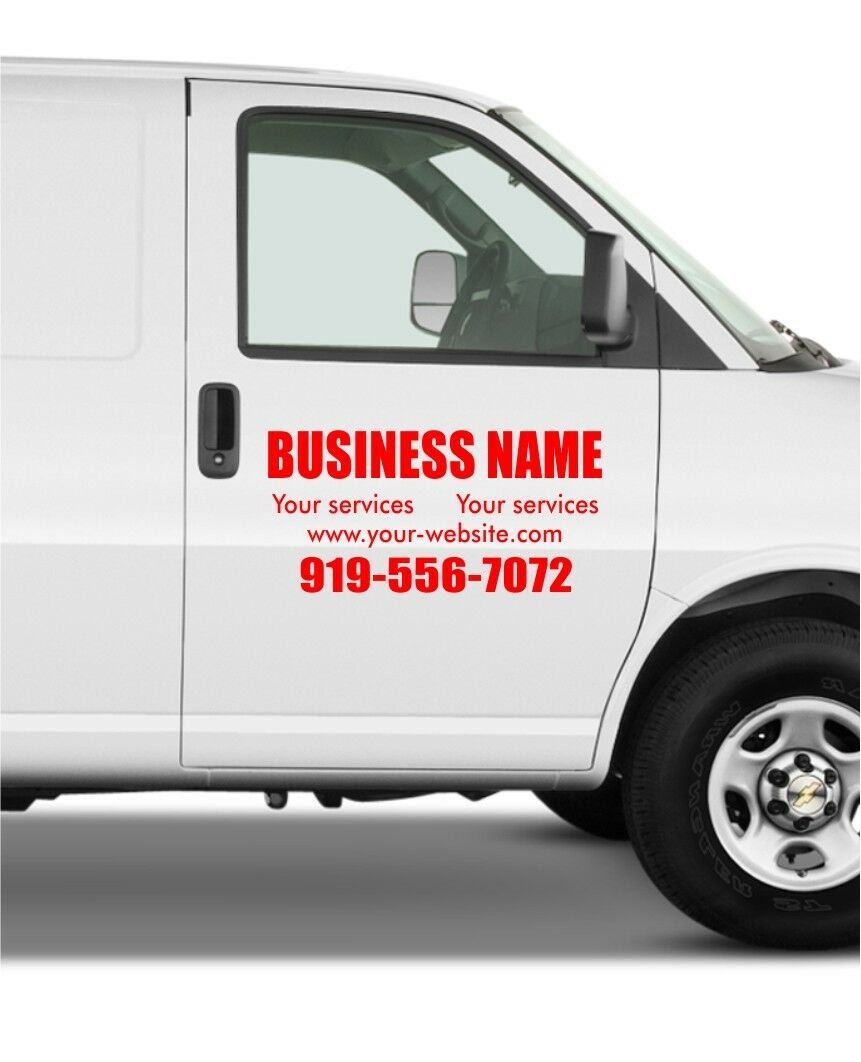 SET of 2 Van Car Truck Custom Vinyl Decal Lettering Door Window Sticker Business Sign Vehicle Commercial Signage