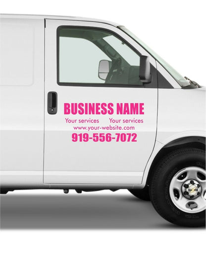 SET of 2 Van Car Truck Custom Vinyl Decal Lettering Door Window Sticker Business Sign Vehicle Commercial Signage