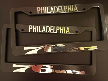 Set of 2 Philadelphia 76ers Car License Plate Frames Plastic or Aluminum Black Truck Parts Vehicle Accessories Auto Decor