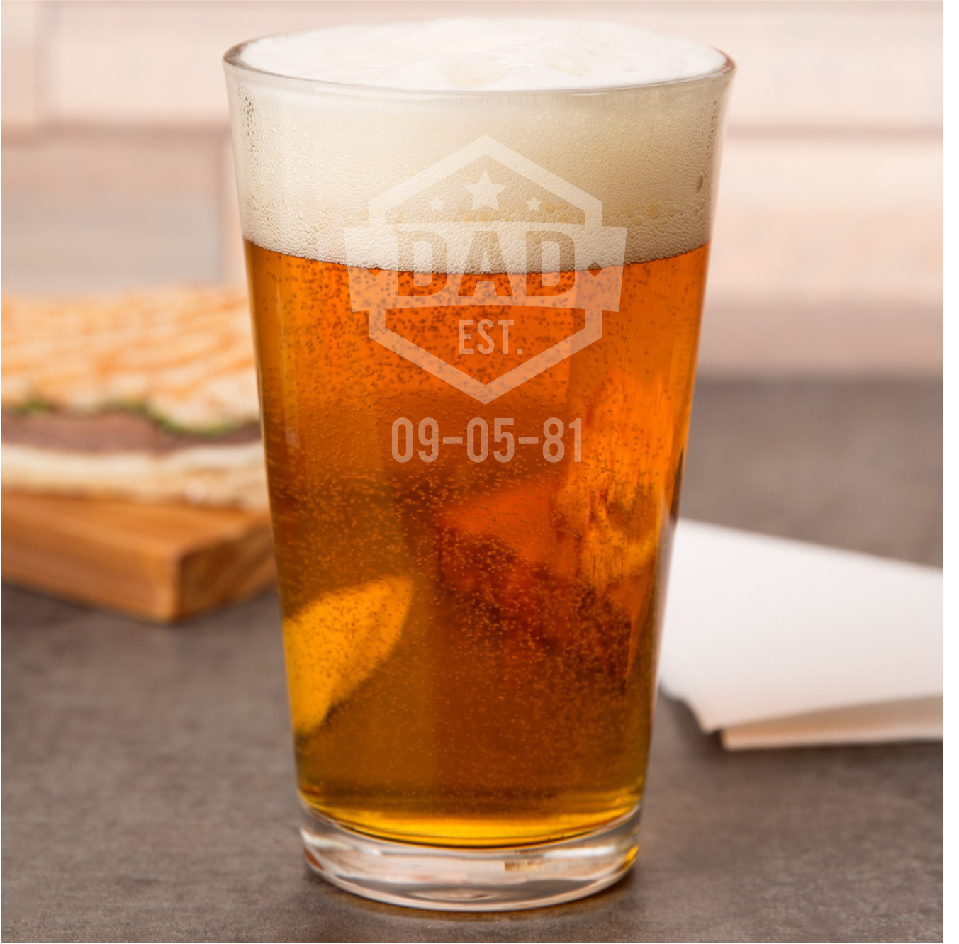SET Dad Established Custom Pint Beer Glasses Tumblers Drinkware 16 oz. Cocktail Mixing Glass Gifts