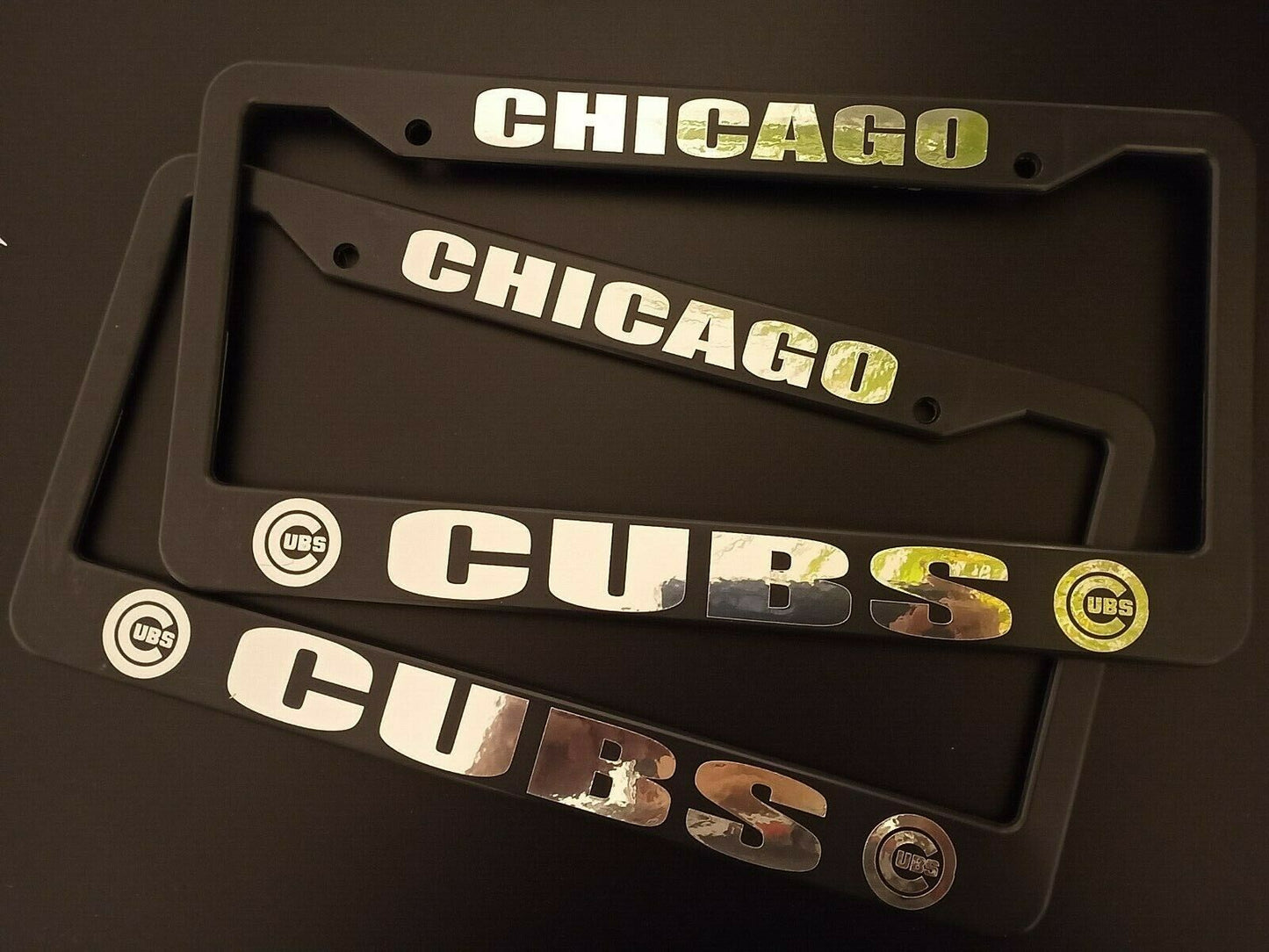 Set of 2 Chicago Cubs Black Plastic or Aluminum License Plate Frames Truck Car Van Decor Accessories Auto Parts
