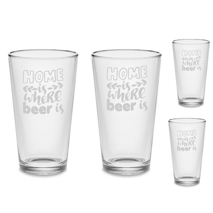 SET "Home is Where Beer is" Funny Custom Pint 16 oz. Tumblers Mixing Glasses Drinkware Cocktail Mixing Glass