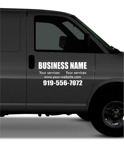 SET of 2 Van Car Truck Custom Vinyl Decal Lettering Door Window Sticker Business Sign Vehicle Commercial Signage