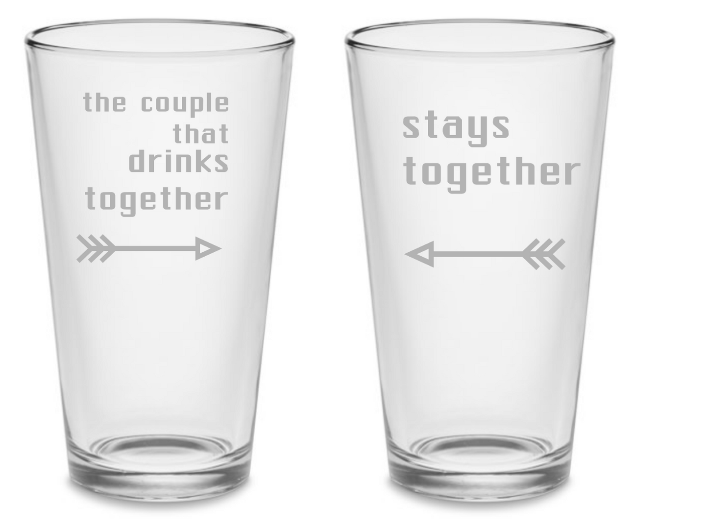 SET Couple Drinks Together Funny Custom Pint Glasses Etched Tumblers Drinkware 16 oz. Cocktail Mixing Glass
