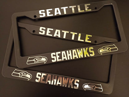 Set of 2 Seattle Seahawks Car License Plate Frames Plastic or Aluminum Black Truck Parts Vehicle Accessories Auto Decor